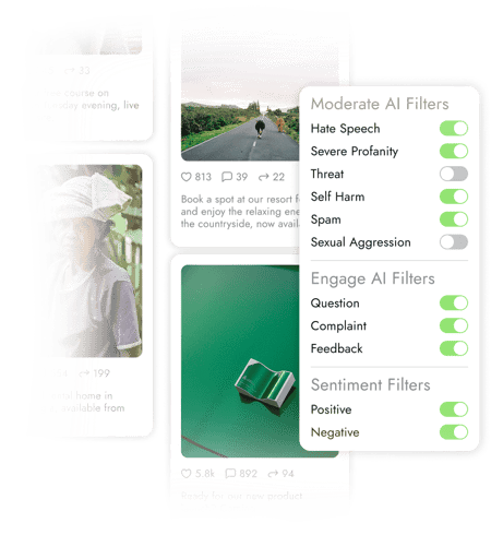 Arwen Platform Capabilities, showing Engage and Moderate Filters